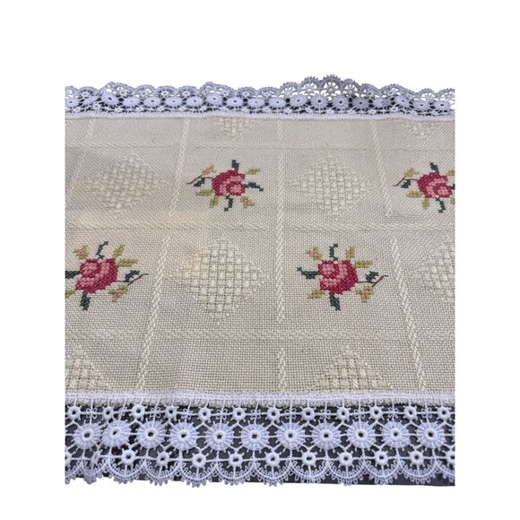 Embroidered lace Yellow white table runner 41.5" L X 17" W SKU 8667 - Picture 6 of 10